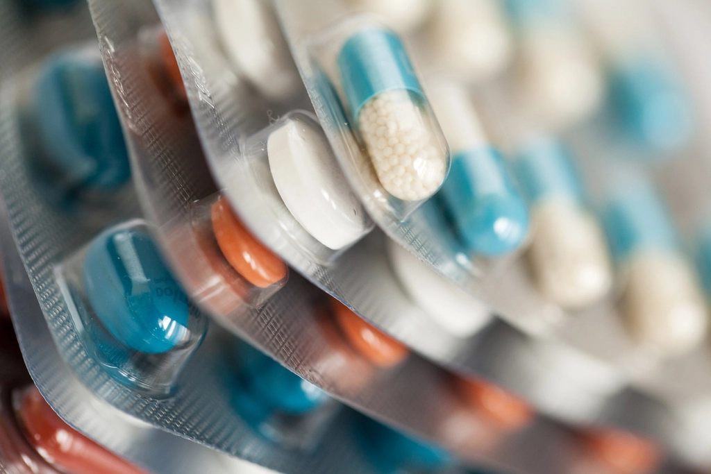 Close-up of capsules and tablets in blister packs